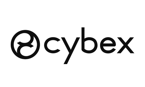 Cybex-logo i svart på hvit bakgrunn.